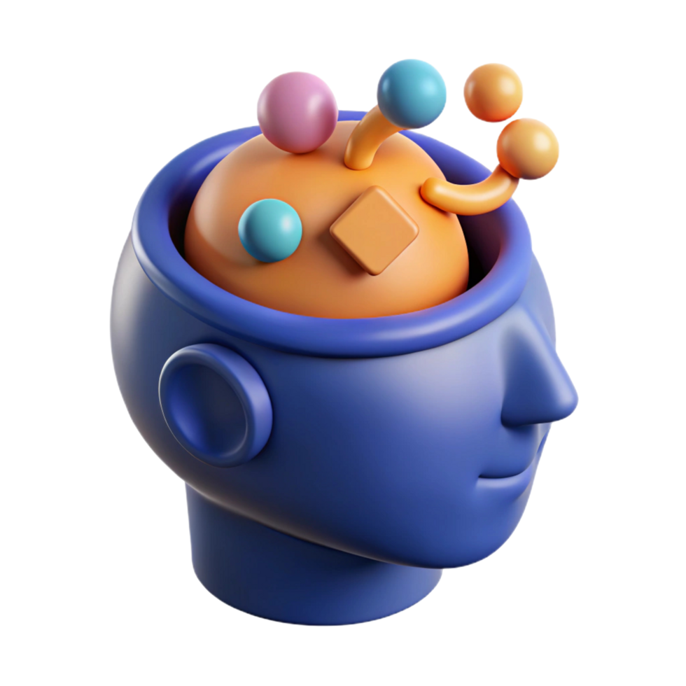 Abstract 3D Render of a Head with Colorful Ideas png