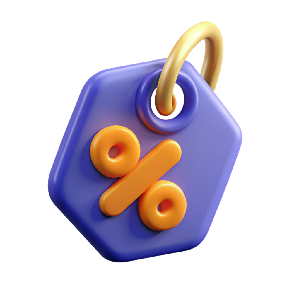 3D Render of a Purple Hexagon Discount Tag with png