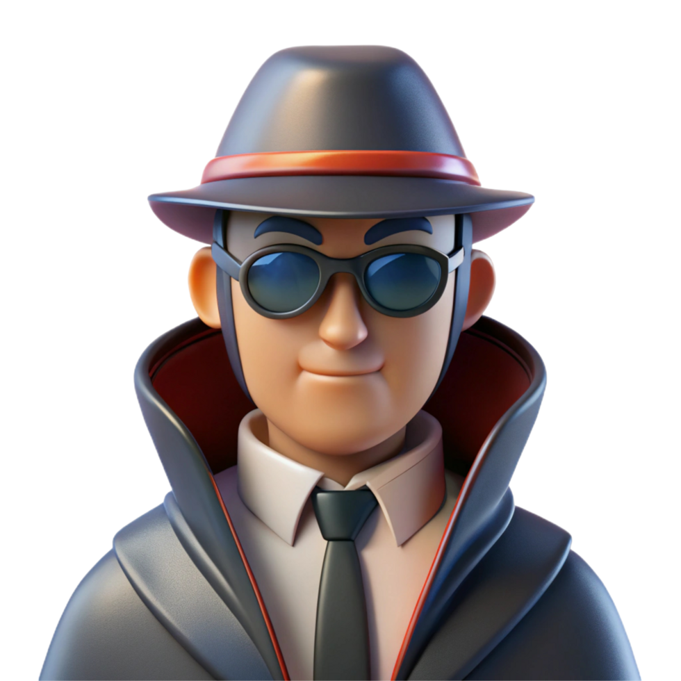 3D Render of a Cartoon Detective in a Fedora png
