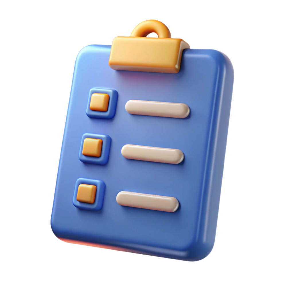 3D Render of a Blue Checklist Clipboard Icon png