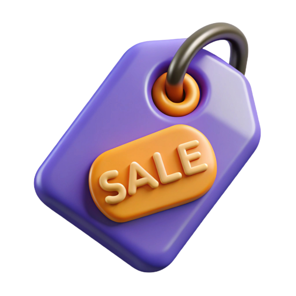 3D Render of Purple Sale Tag with Orange Label png