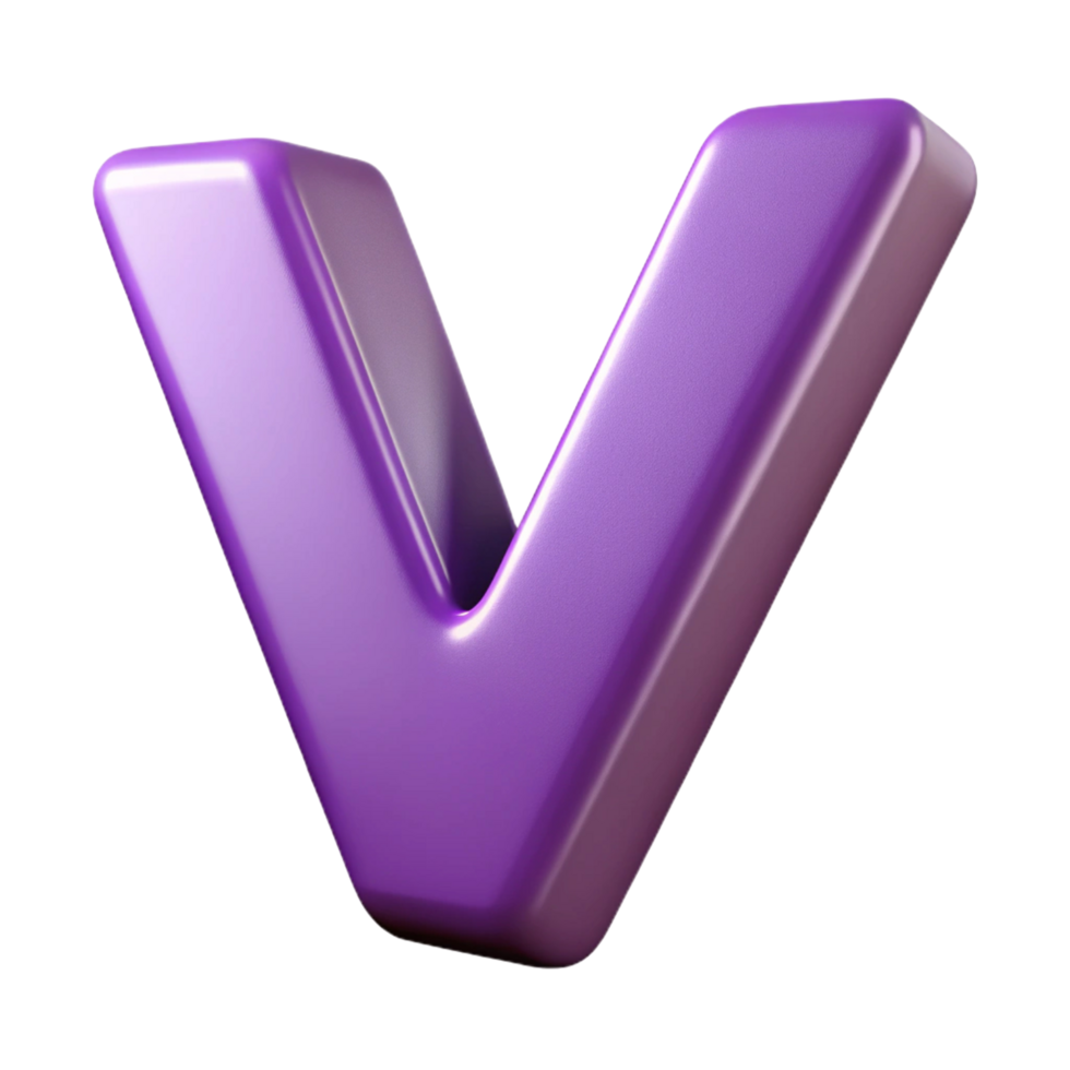 3D Render of Glossy Purple Letter V png