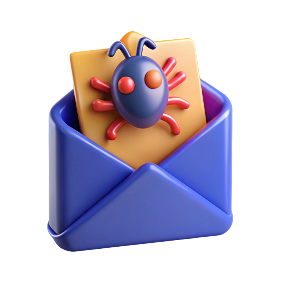 3D Render of a Bug in an Email Envelope - Cyber png