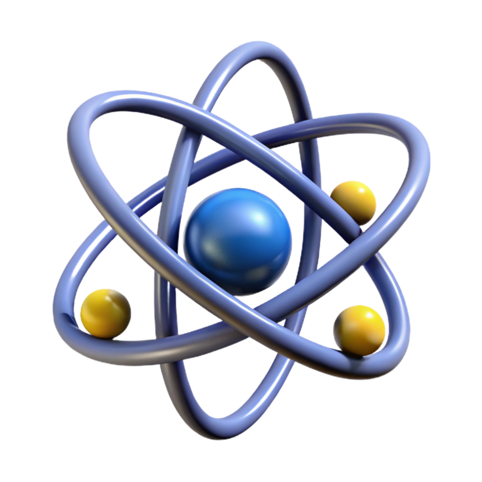 3D Model of an Atom Nucleus and Orbiting Electrons png