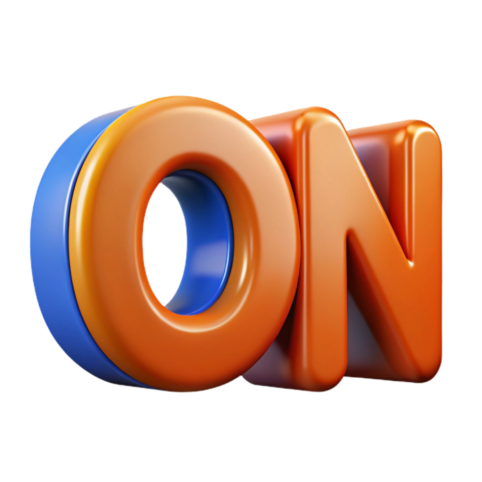 3D Render of the Word ON in Orange and Blue png