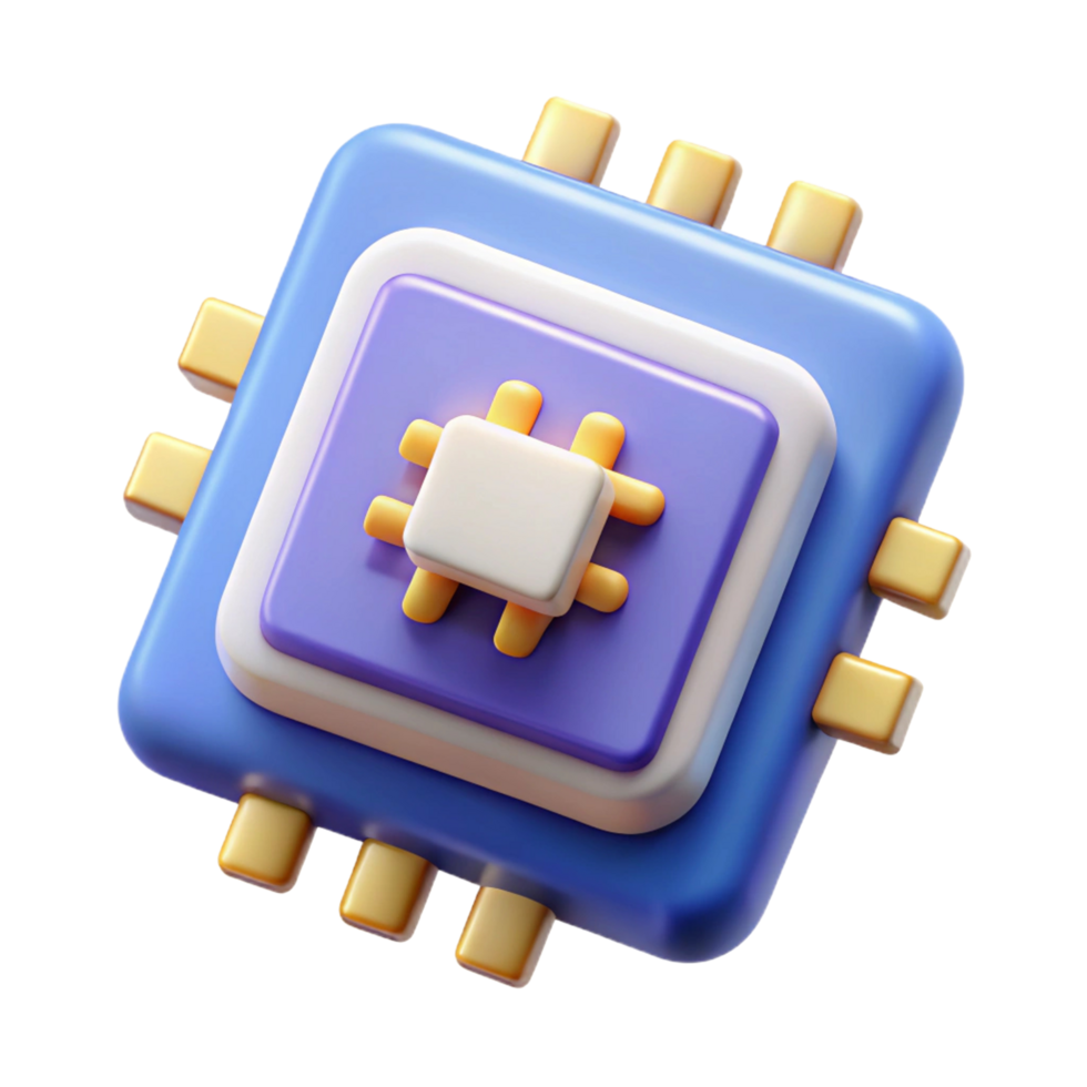3D Render of a Colorful Microchip Icon - png