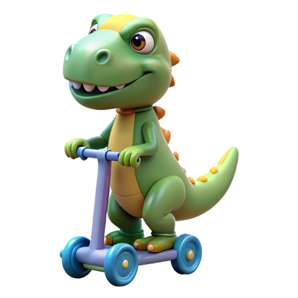 Adorable Cartoon Dinosaur Riding a Scooter png
