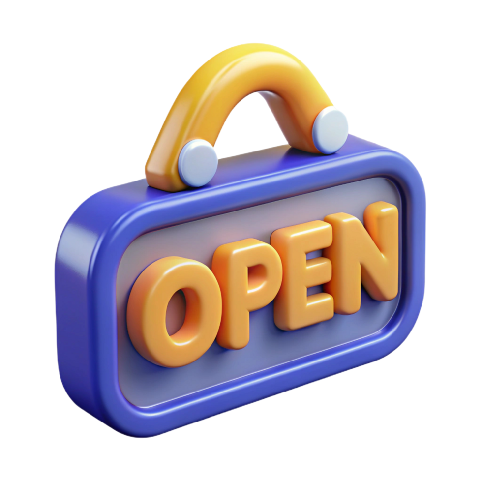 3D Render of a Cute Cartoon Open Sign png
