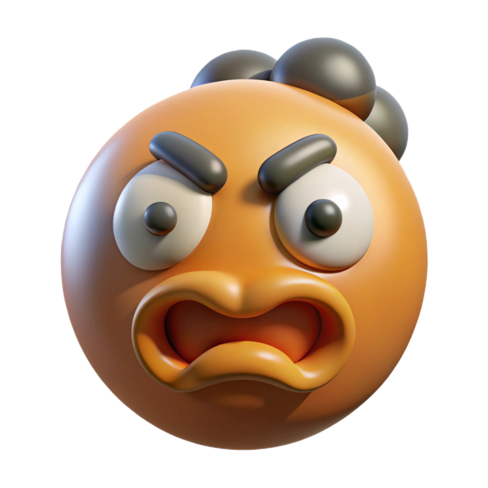 3D Render of an Angry Emoticon with Dark Hair png