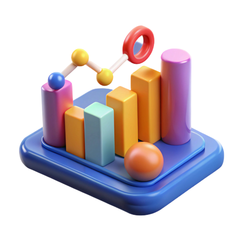 Colorful 3D Isometric Bar Graph Showing Growth png
