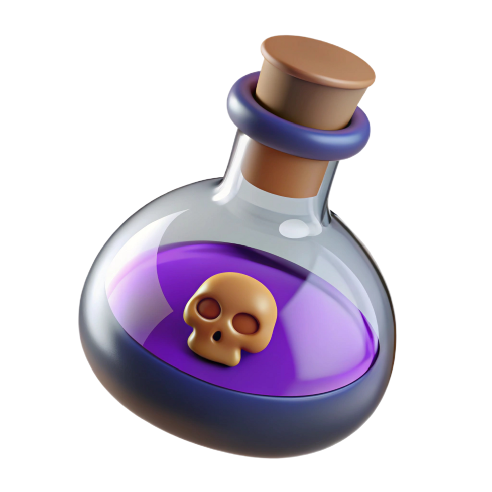 3D Render of a Potion Bottle with a Skull Icon png