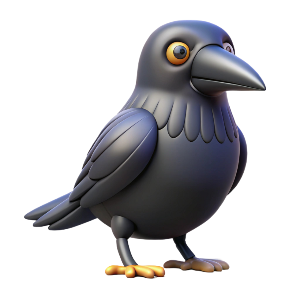 Adorable 3D Render of a Cartoon Raven png