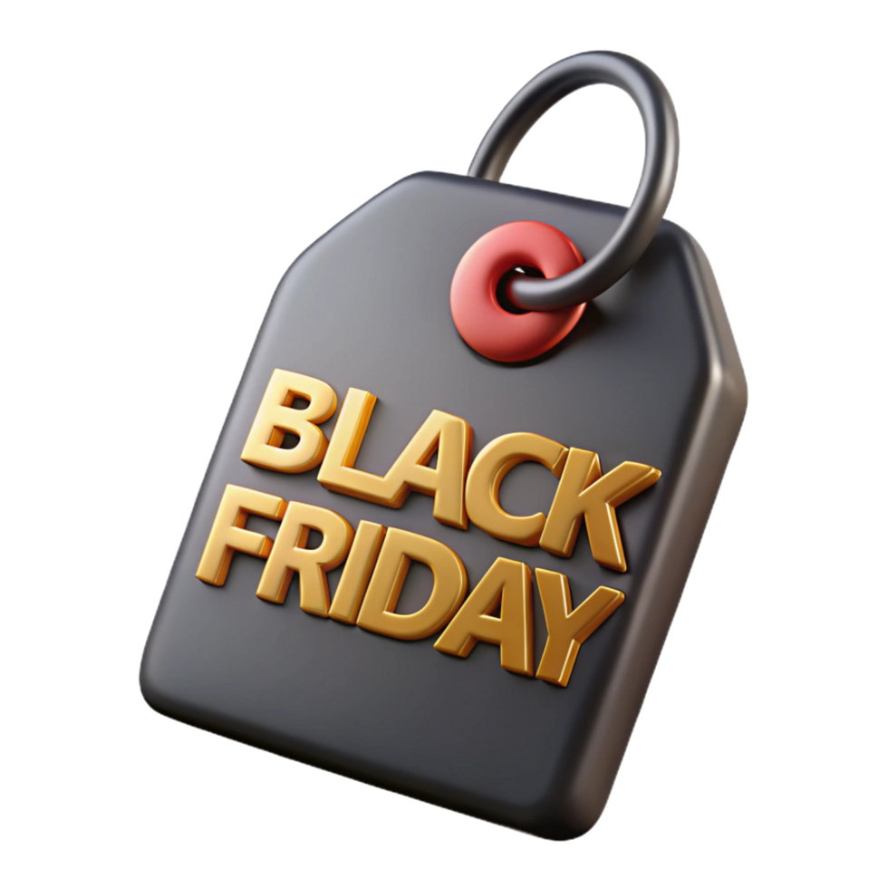 3D Render of Black Friday Sale Tag with Gold Text png