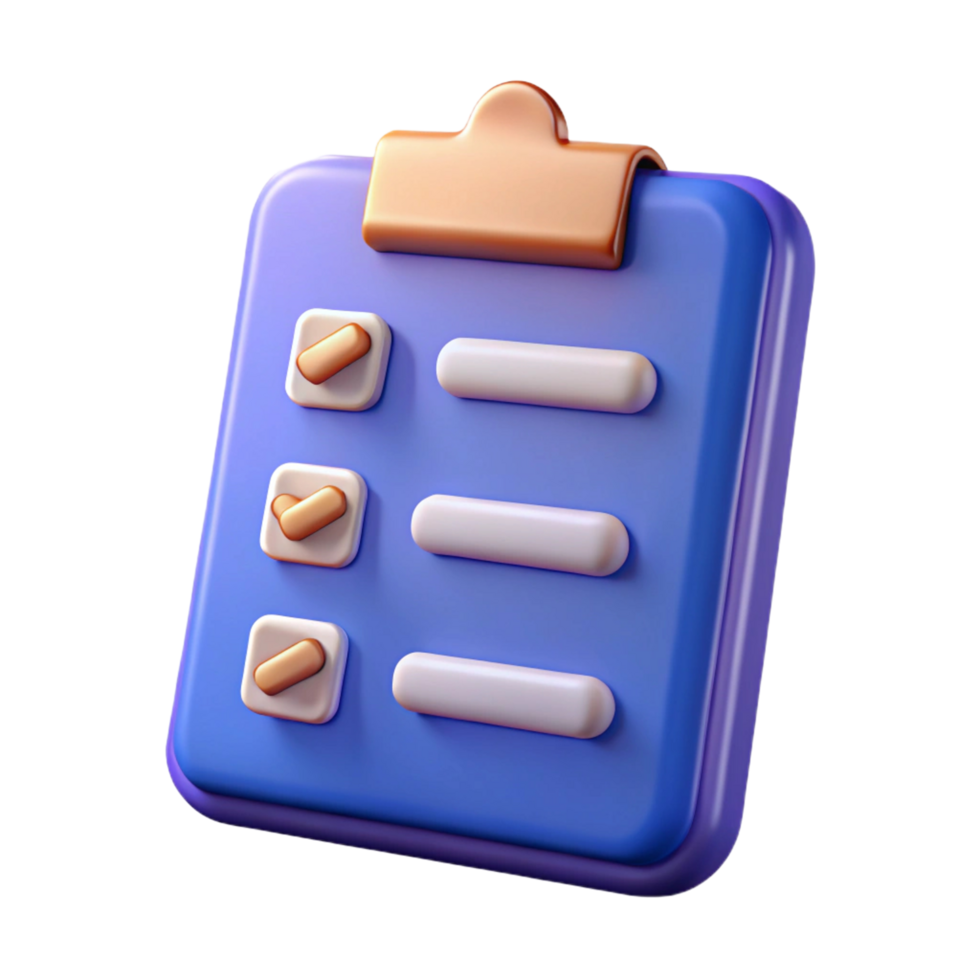 3D Render of a Checklist Clipboard Icon png