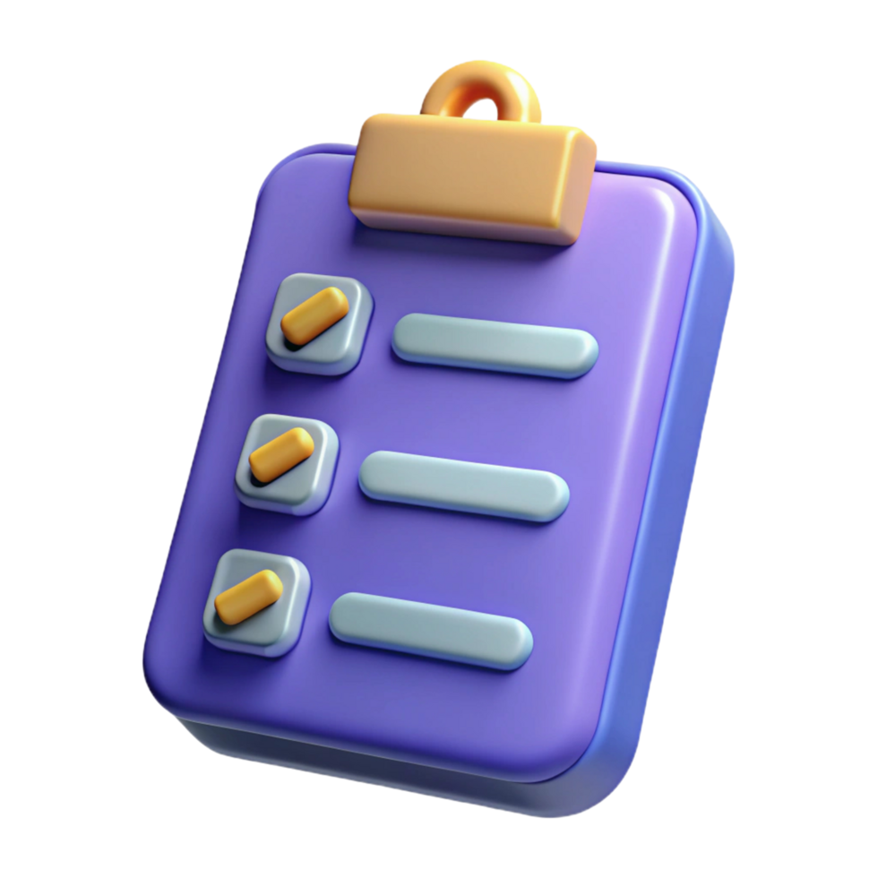 3D Render of a Checklist Clipboard Icon png