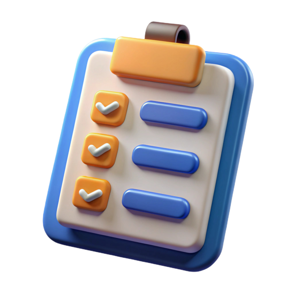 3D Render of a Checklist Clipboard App Icon png