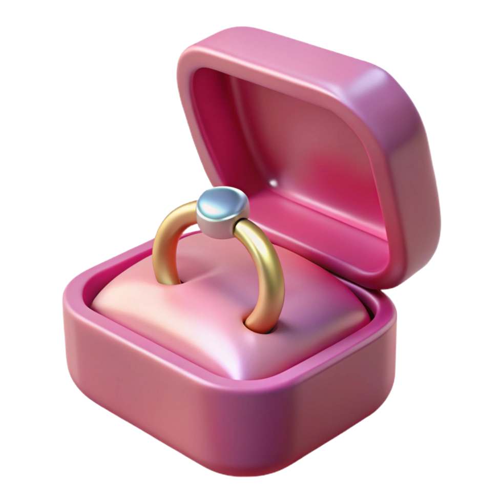 3D Render of a Gold Ring in a Pink Ring Box png