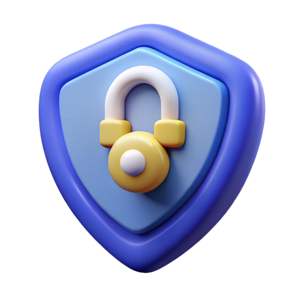 3D Render of a Blue Shield with a Yellow Padlock png