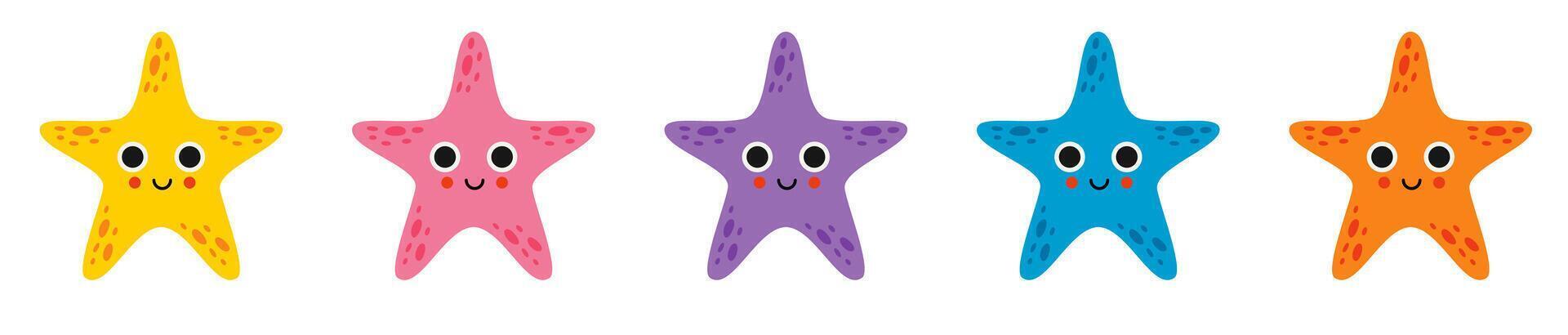 illustration of cartoon colorful starfish isolated on white background. vector
