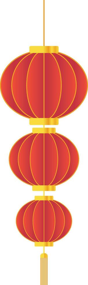 Three Levels of Circle Red Chinese Lantern with Gold Rope vector