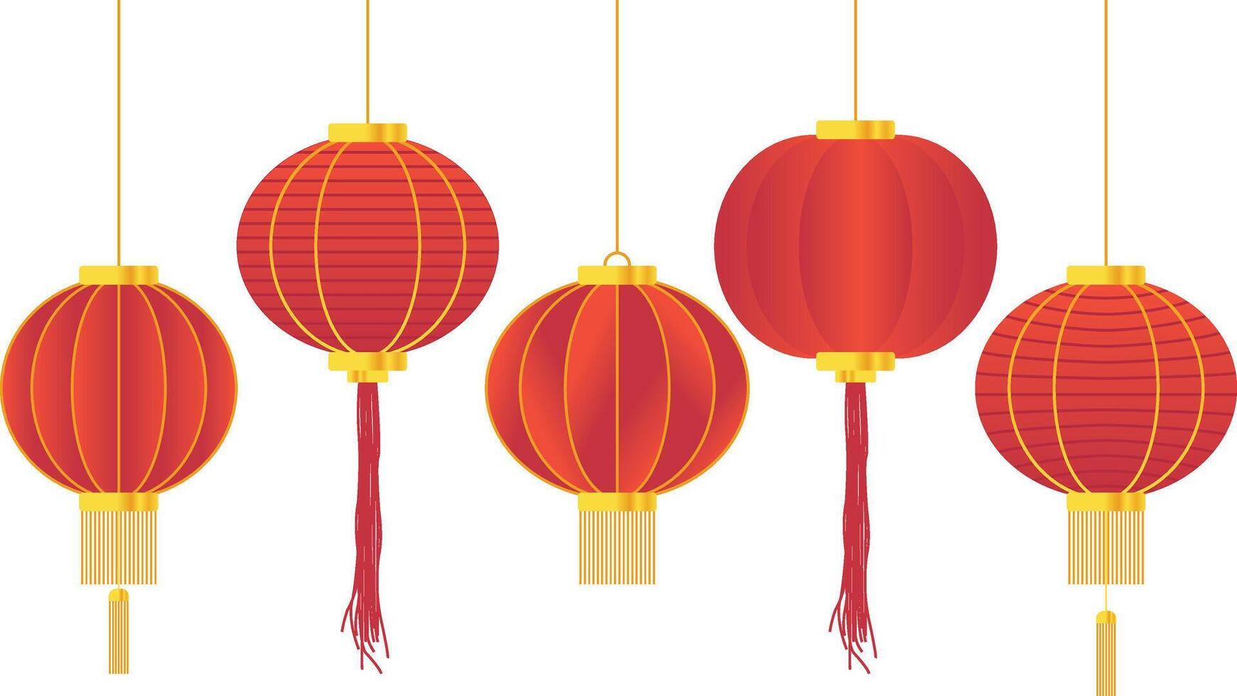 Collection of Circle Red Chinese Lantern with Gold Rope vector