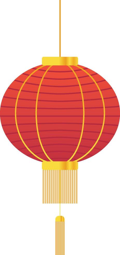 Detailed Line Oval Red Chinese Lantern with Two Levels of Gold Rope vector