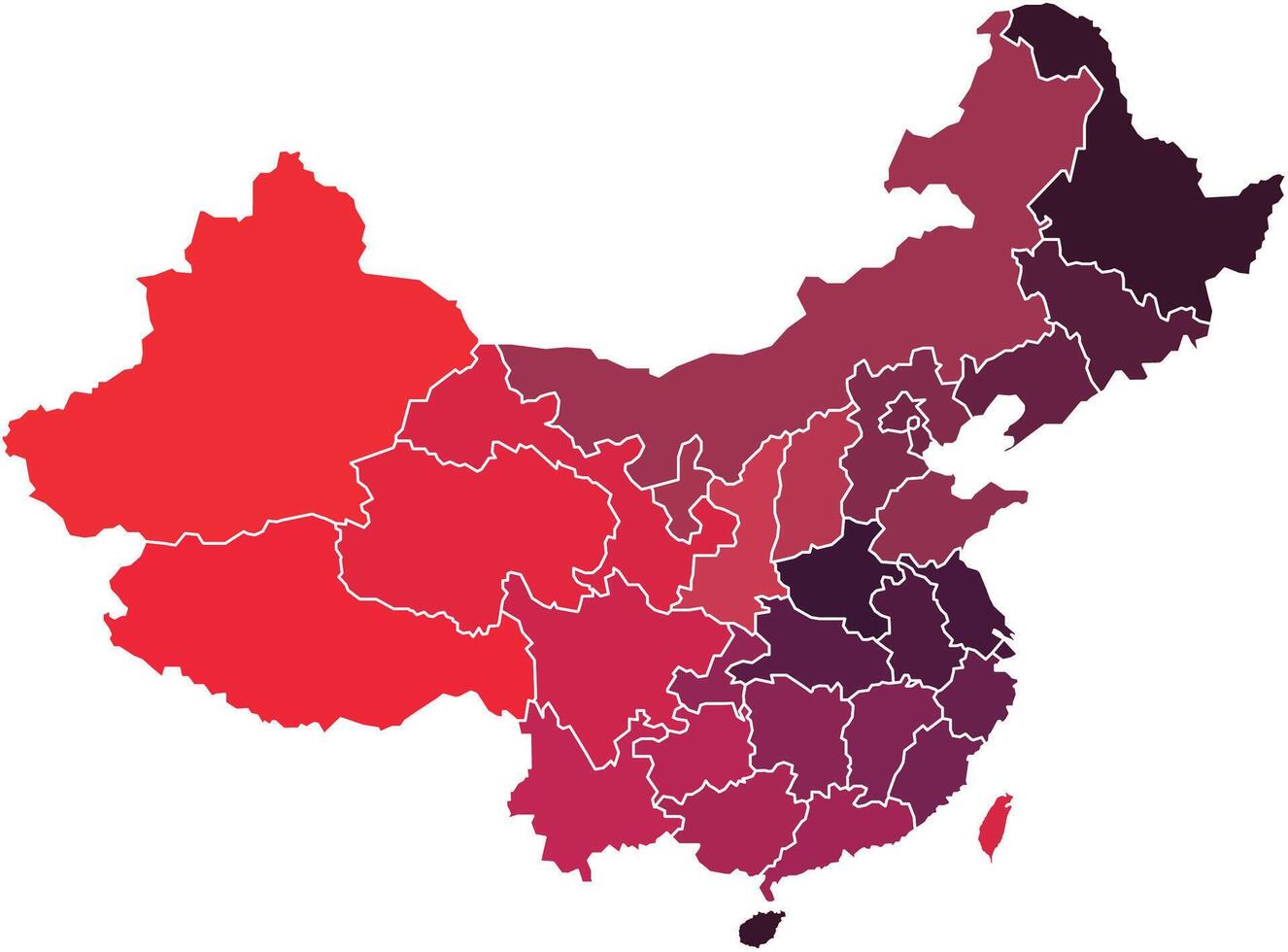 China Maps with Red Monochrome Color for District Borders vector