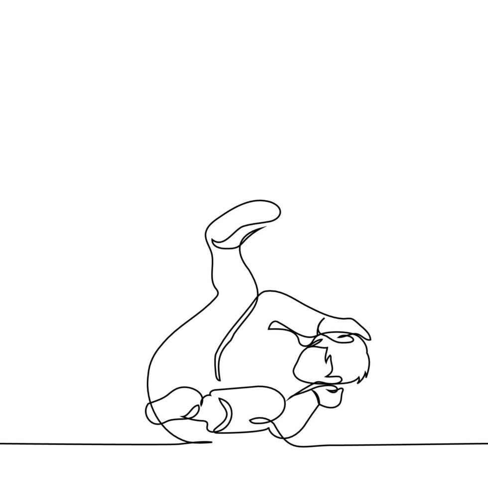 man on the ground at the moment of falling, his limbs raised haphazardly - one line art . concept fall physical or social vector