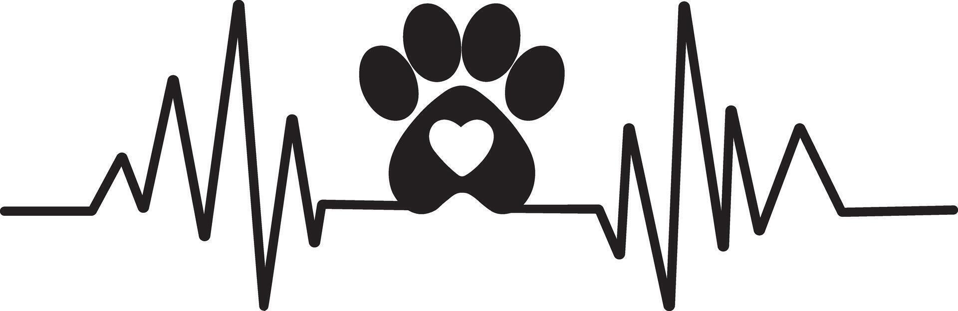 Pet lover heartbeat design featuring paw print and hearts for cat and dog fans vector