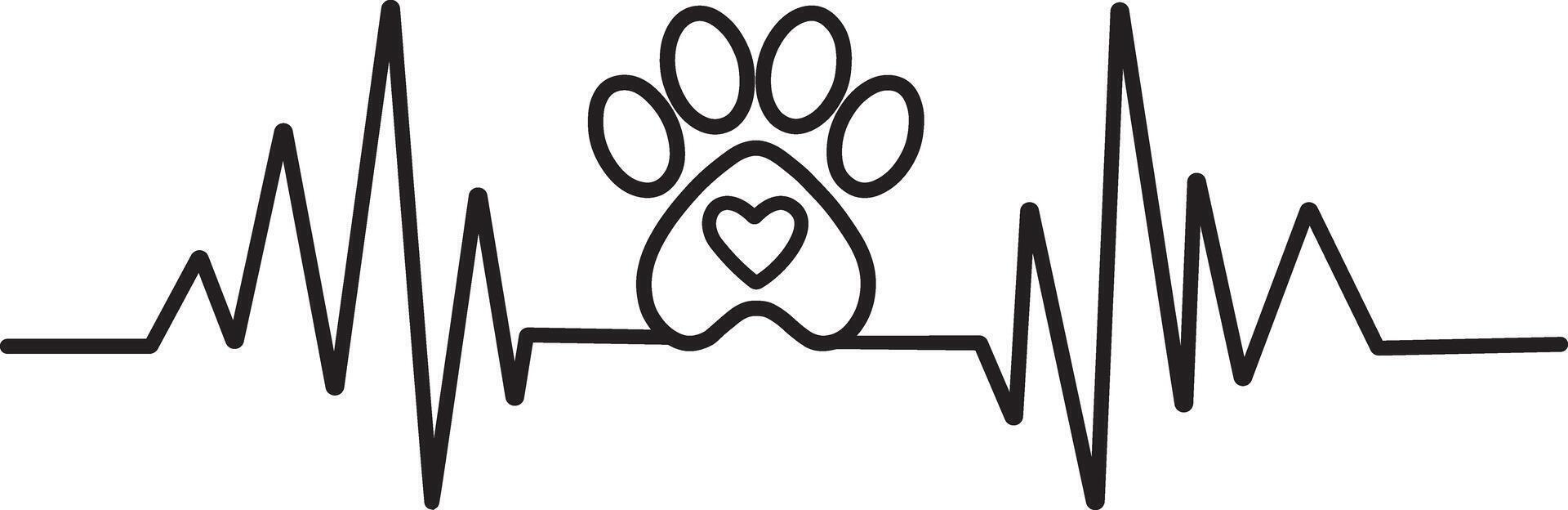 Pet lover heartbeat with paw print and hearts symbolizing cat and dog love vector
