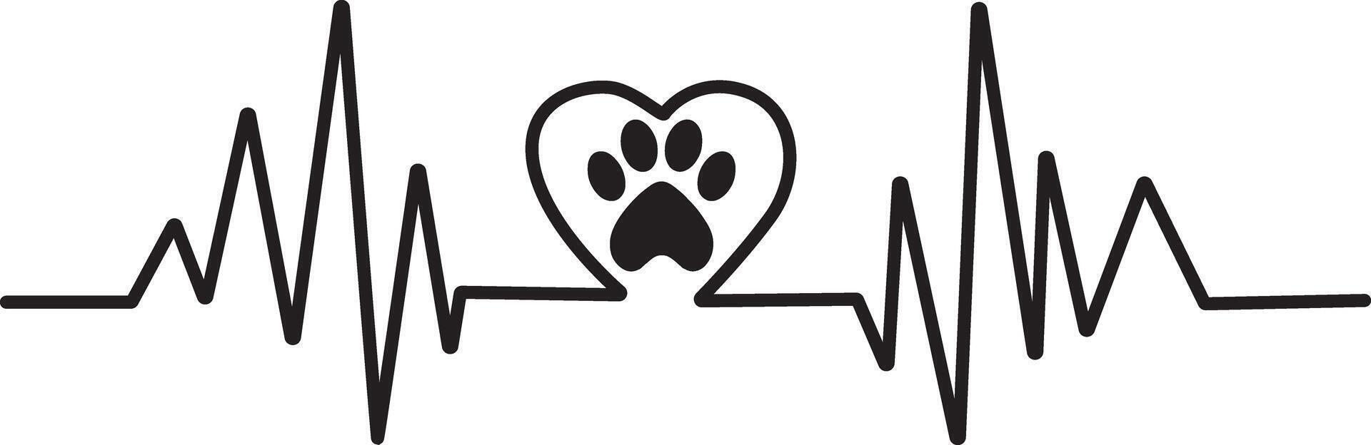 Heartbeat with paw print and hearts design for cat and dog lovers vector
