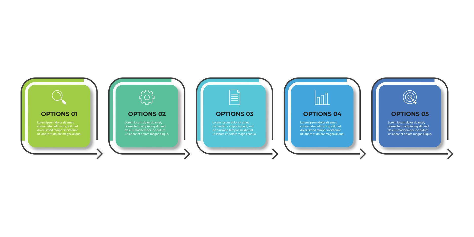 Business infographic thin line process with square template design with icons and 5 options or steps. illustration. vector