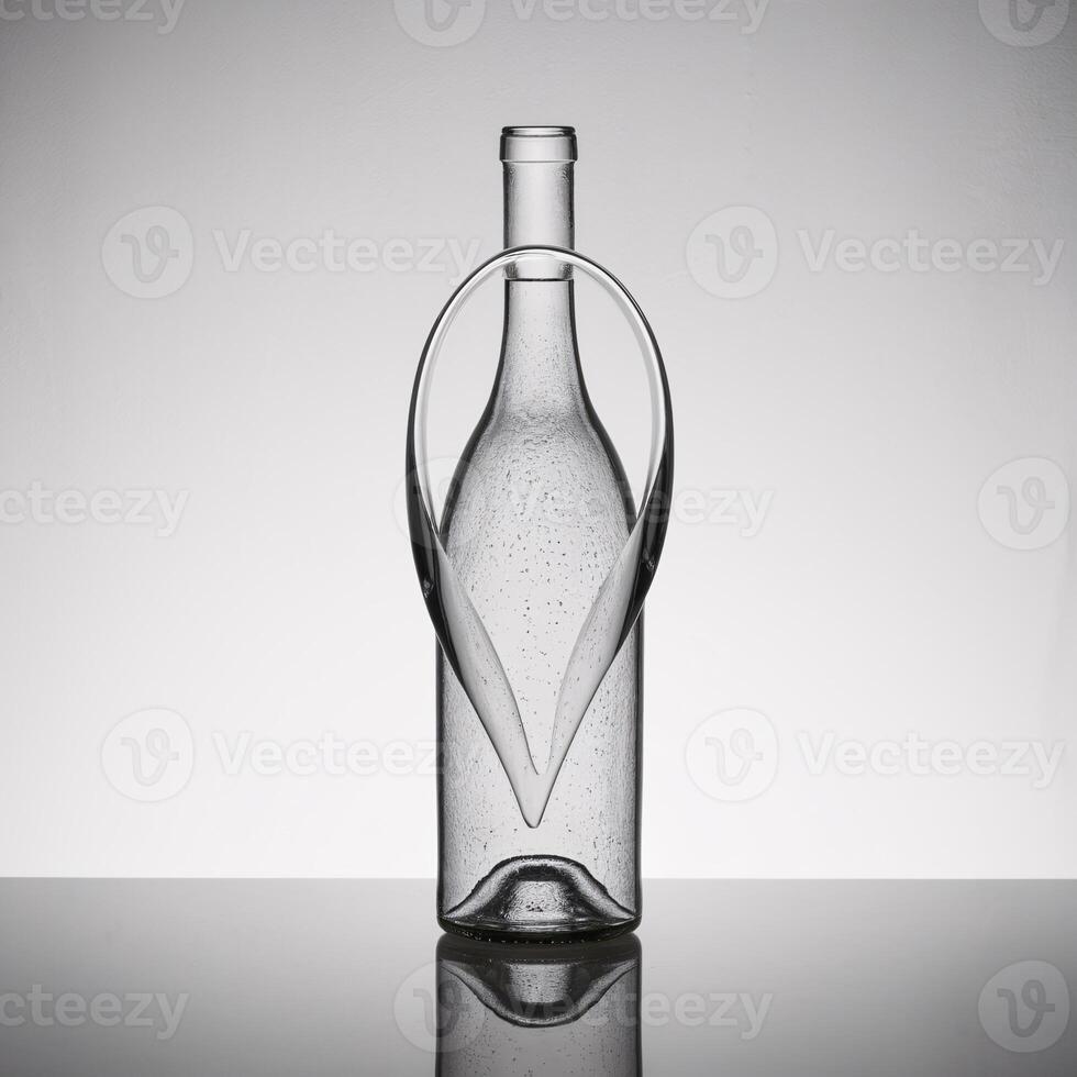 Unique glass bottle with elegant loop design, showcasing modern artistry and sophistication. photo