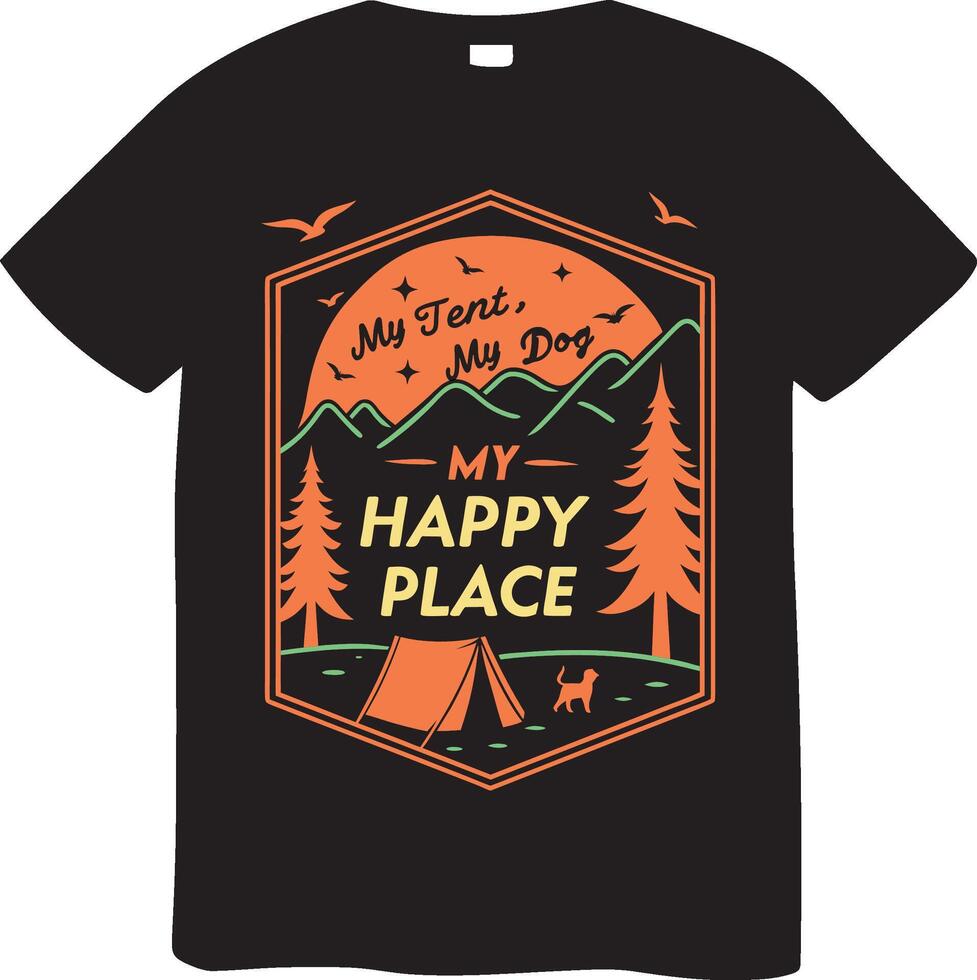 Camping T-Shirt Design Featuring My Happy Place vector