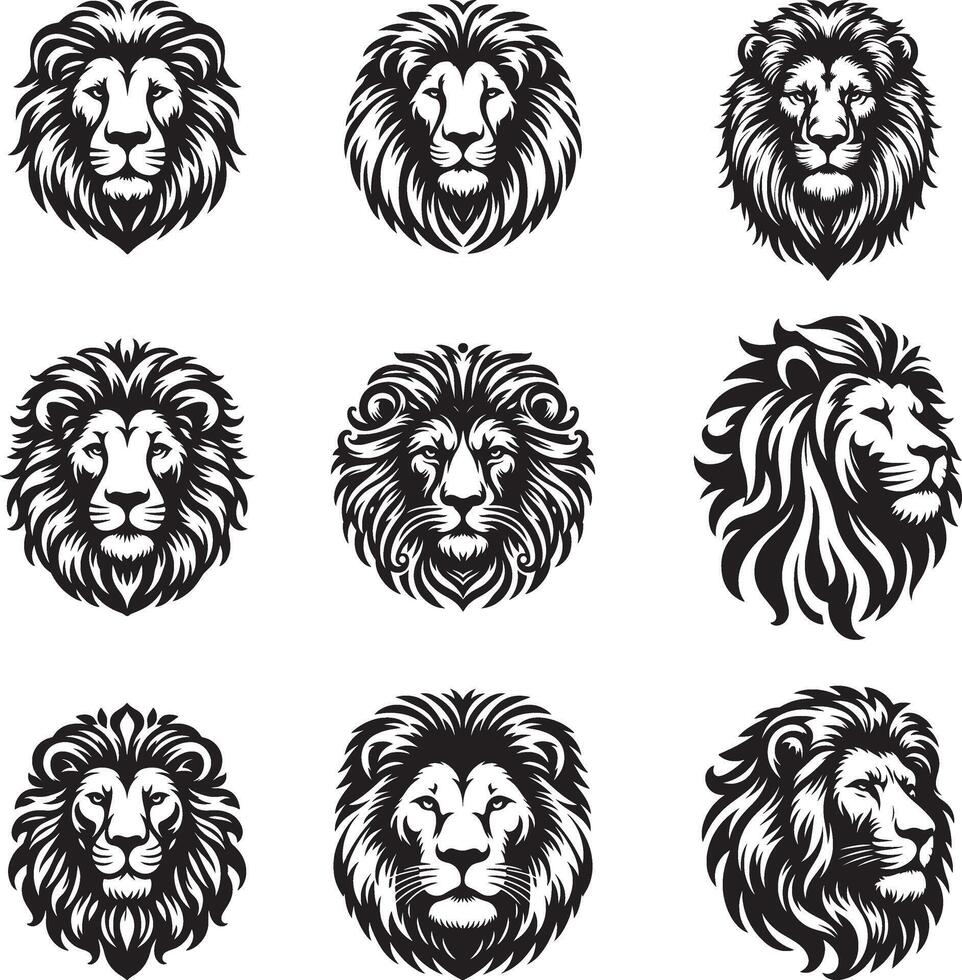 Lion head set, illustration vector