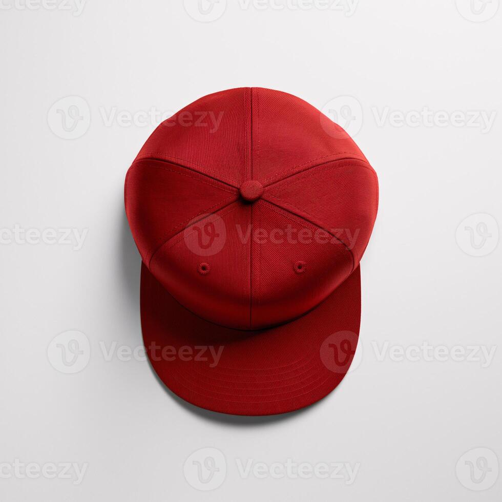 A vibrant red baseball cap displayed against a clean, white background. photo