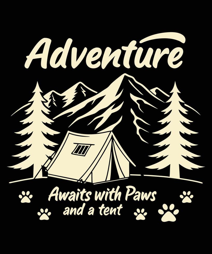Mountain Adventure Awaits with Paws and a Tent t shirt design vector