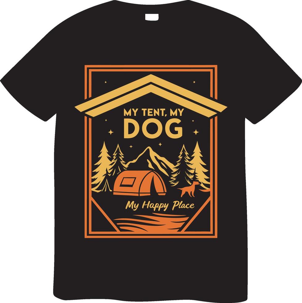 Camping T-Shirt Design Featuring Dog and Tent vector