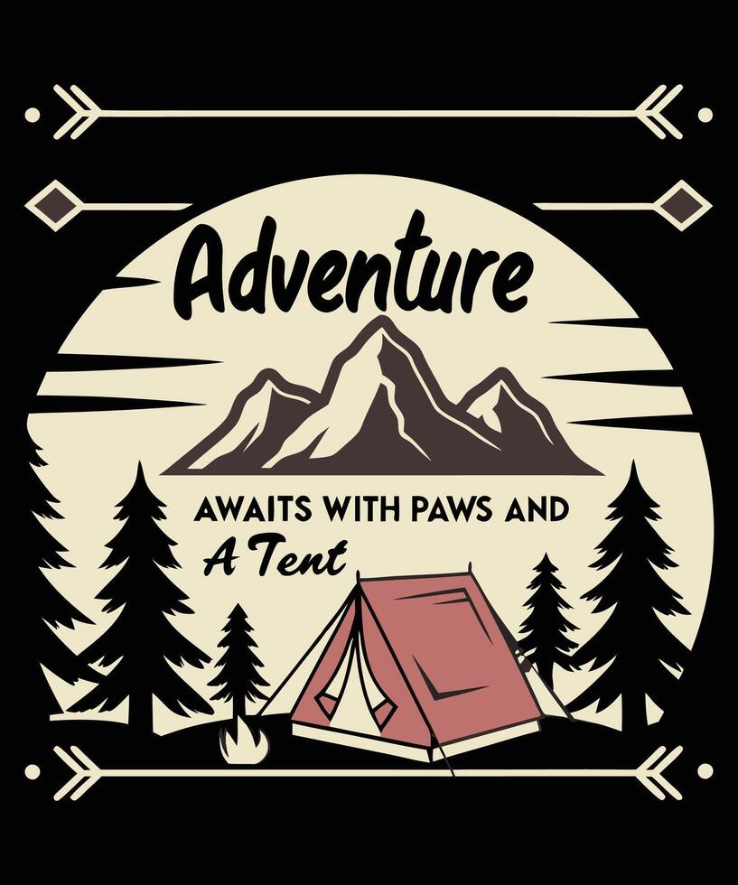 Camping Adventure Awaits with Pets and Tent T shirt design vector
