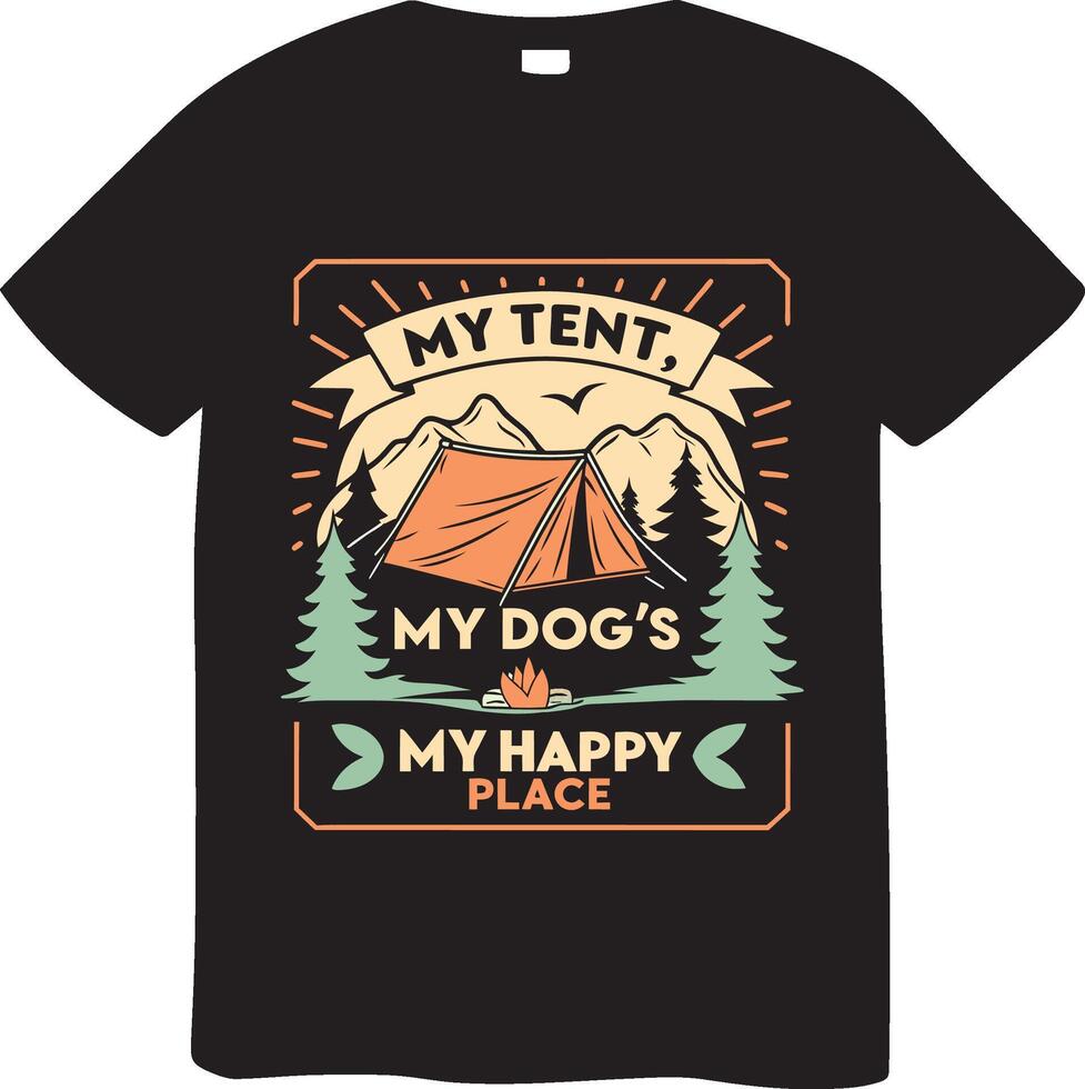 Camping T shirt Design Featuring a Dog and Tent vector