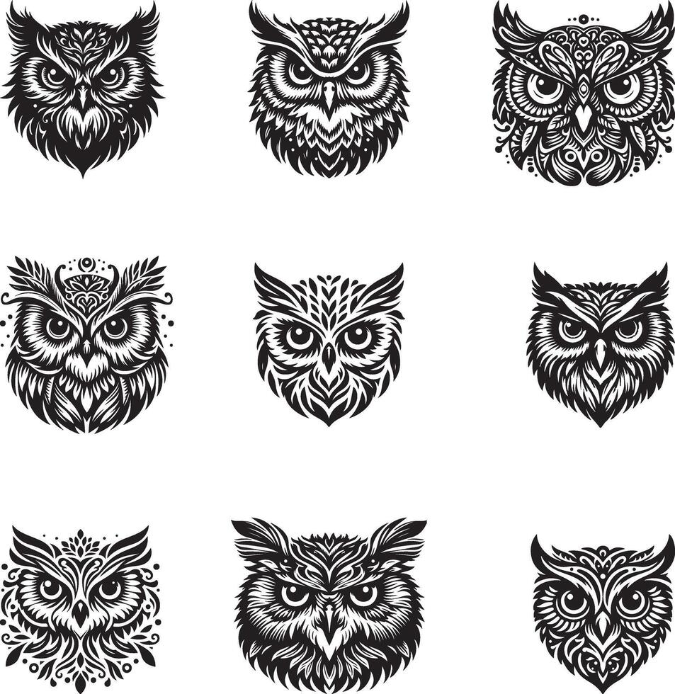 Set of owl head design illustration vector