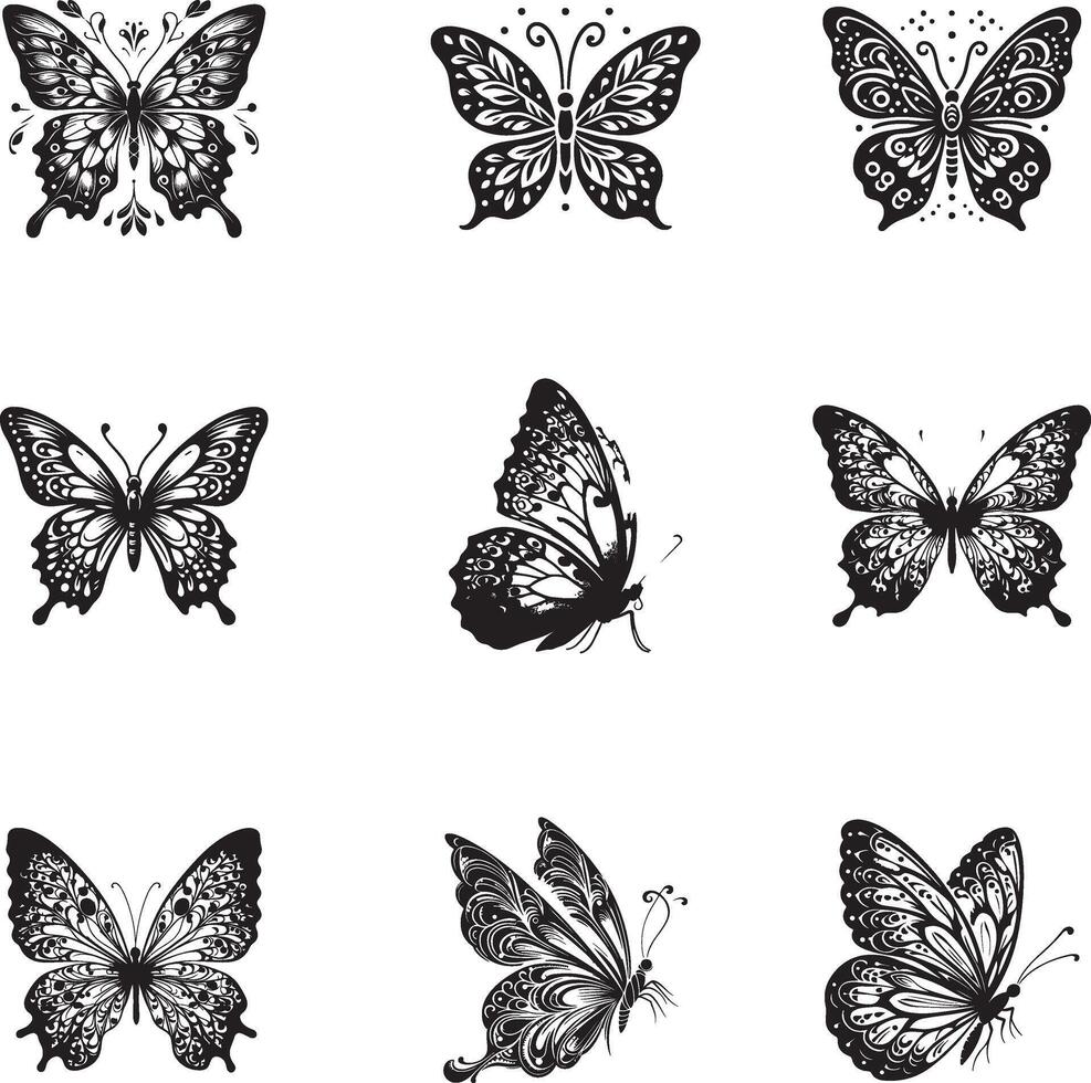 Butterflies icon set vector