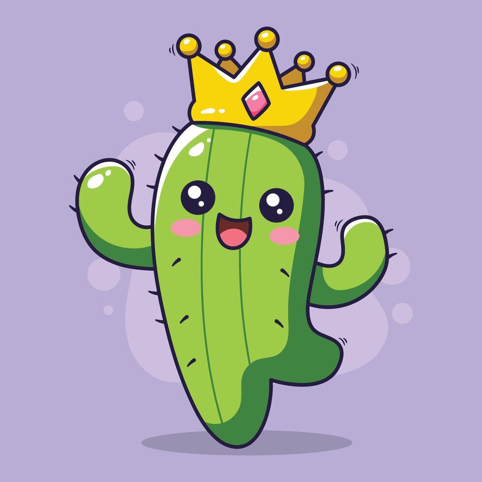 cactus with crown kawaii cartoon character illustration graphic design vector
