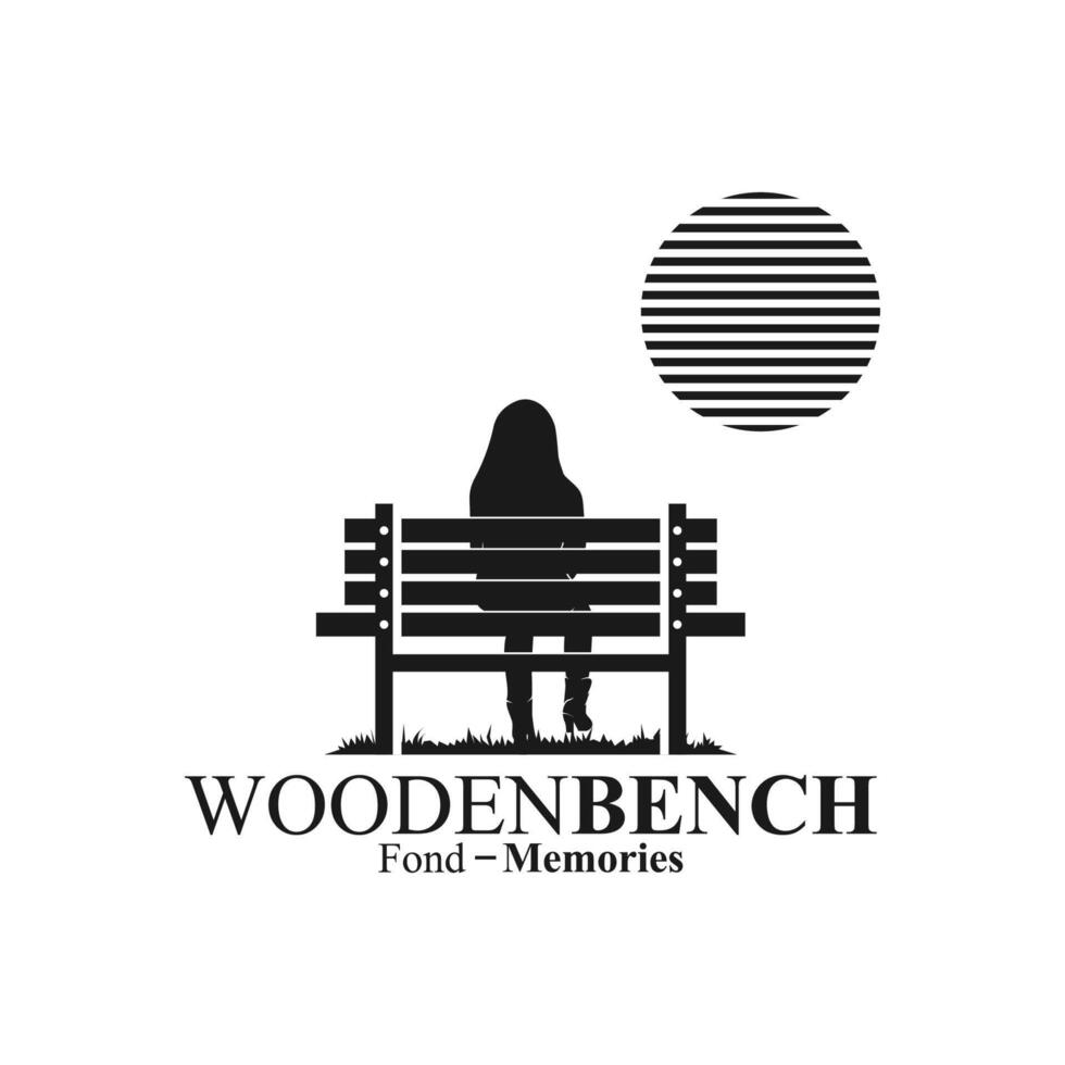 girl and Wooden Bench silhouette logo with creative idea vector
