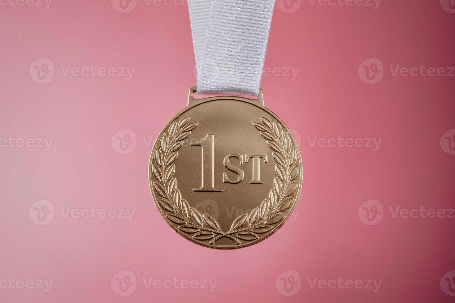 Golden medal with '1st' prominently displayed, symbolizing achievement and success. photo