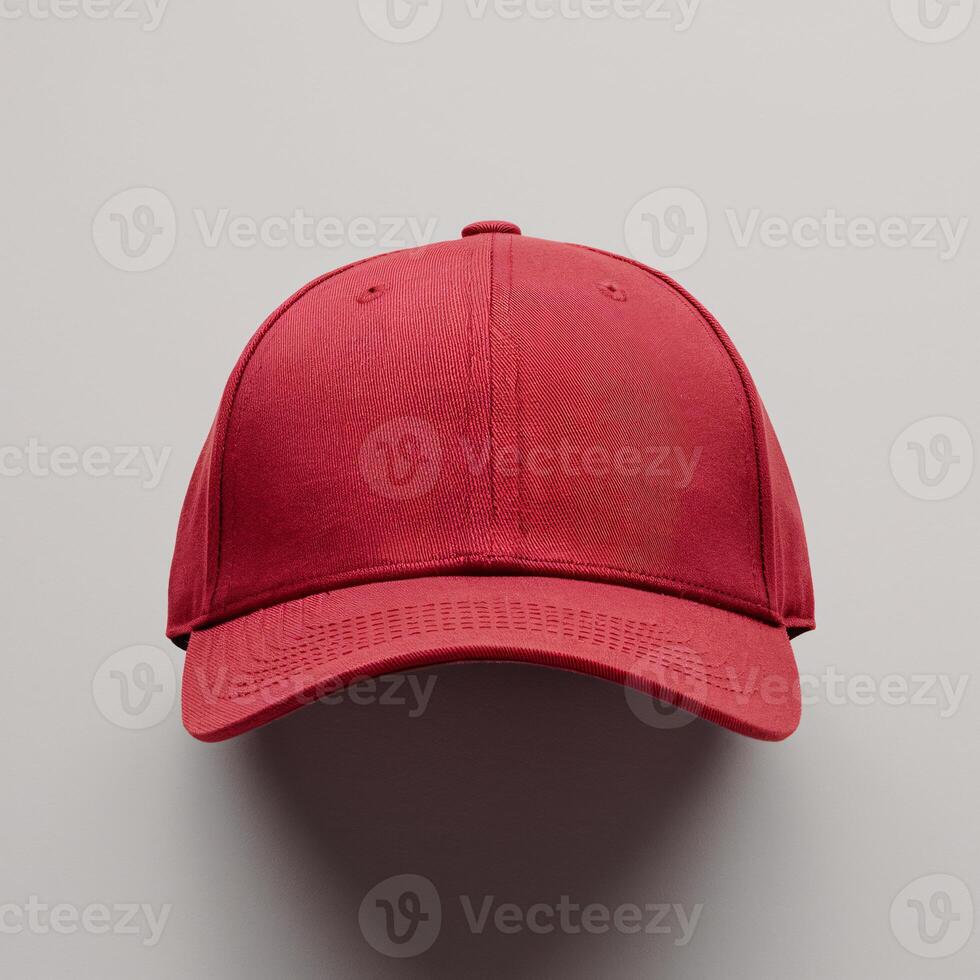 A red baseball cap displayed against a neutral background. photo