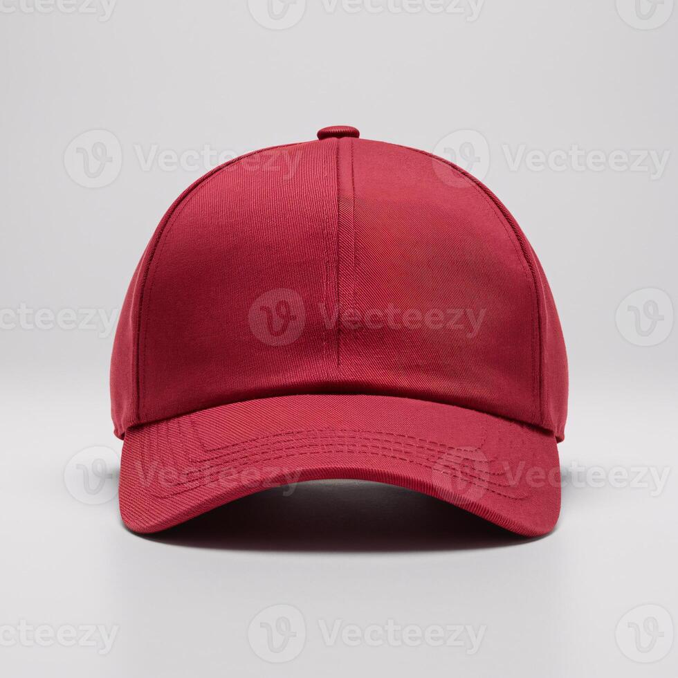 Front view of a classic red baseball cap against a neutral background. photo