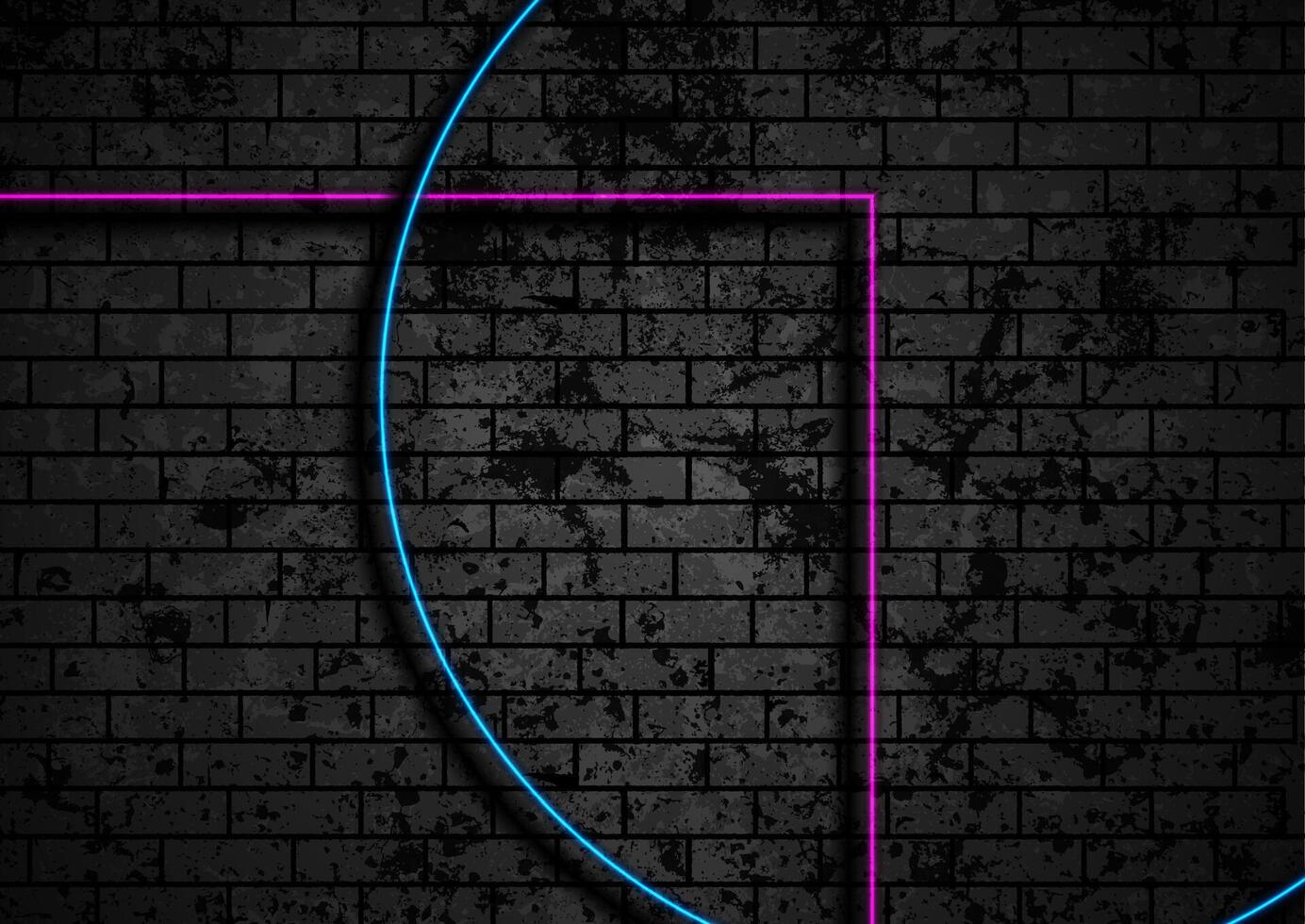 Blue violet geometric lines on brick grunge wall vector