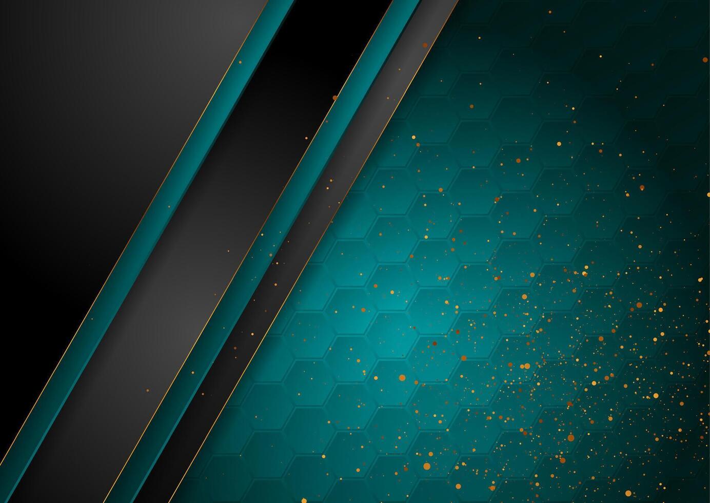 Geometric abstract background with golden particles vector