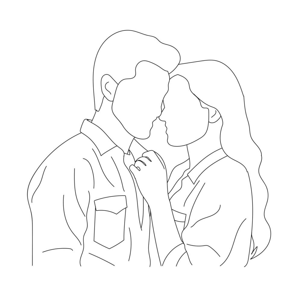 Illustration of a beautiful lovely couple line art drawing vector